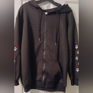 Womens Black Hooded Jacket with Paw Print Accents Size L